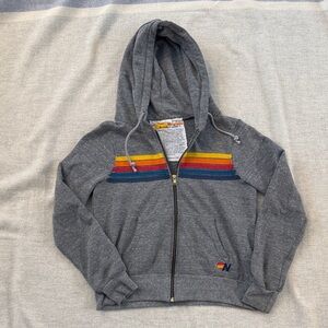 Aviator Nation Gray Hoodie with Rainbow Stripes